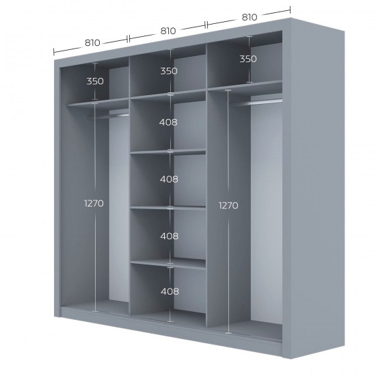 Ντουλάπα Grandio Γκρι 250x60x215cm