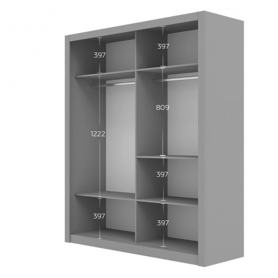 Ντουλάπα Reflex Γκρι με καθρέφτη 180x60x215cm