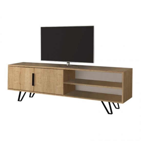 Έπιπλο τηλεόρασης Foot Megapap χρώμα φυσικό οξιάς 160x35x49εκ.