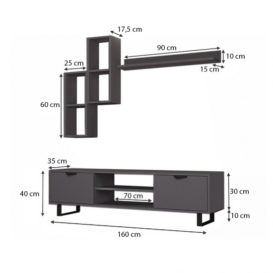 Σύνθεση τηλεόρασης Lonsa Megapap χρώμα ανθρακί 160x35x40εκ.