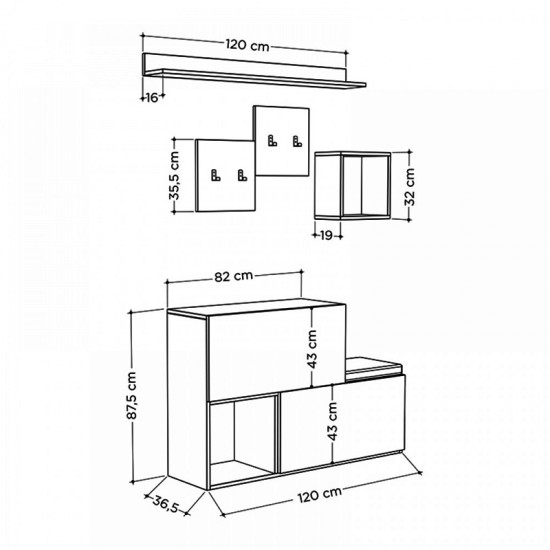 Έπιπλο εισόδου - παπουτσοθήκη Holdon Megapap sapphire oak/ανθρακί 120x36,5x87,5εκ.