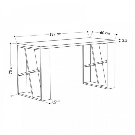 Γραφείο εργασίας Honey Megapap χρώμα λευκό - sapphire oak 137x60x75εκ