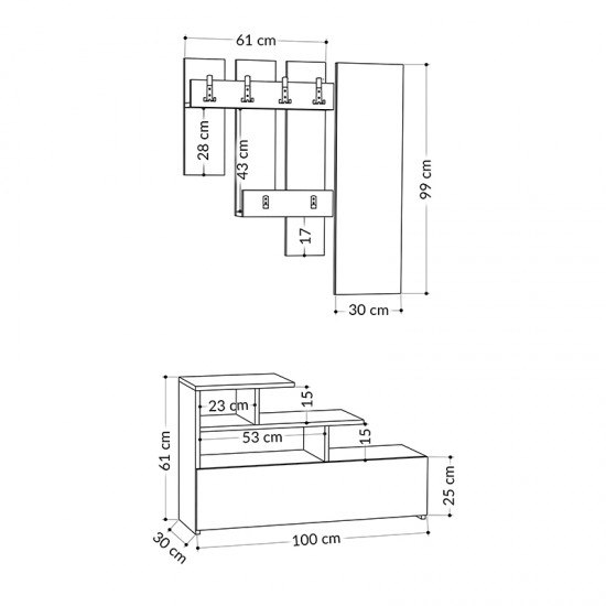 Έπιπλο εισόδου Vesty Megapap χρώμα sapphire oak 100x30x61εκ.