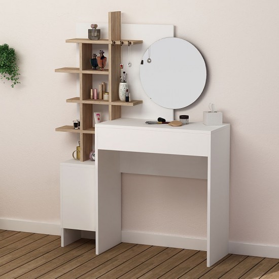 Τουαλέτα με καθρέπτη Mup Megapap χρώμα λευκό - sapphire oak 105x35x151εκ.