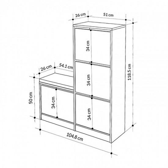 Παπουτσοθήκη Dude Megapap χρώμα γκρι ρετρό 104,8x26x118,5εκ.