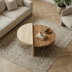 Τραπεζάκι σαλονιού Aloeva Megapap χρώμα καρυδί Ud - travertine Ø90x37εκ.