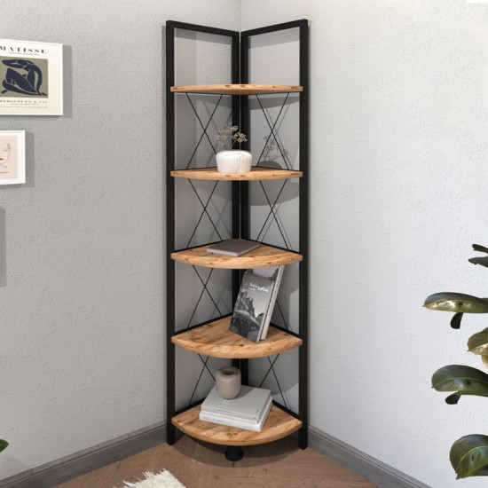 Βιβλιοθήκη γωνιακή Kelsie Megapap χρώμα μαύρο - pine oak 33x33x162εκ.