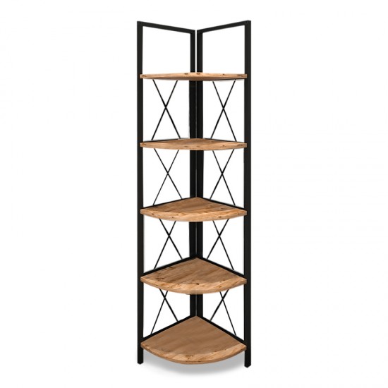 Βιβλιοθήκη γωνιακή Kelsie Megapap χρώμα μαύρο - pine oak 33x33x162εκ.