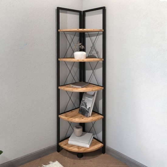 Βιβλιοθήκη γωνιακή Kelsie Megapap χρώμα μαύρο - pine oak 33x33x162εκ.