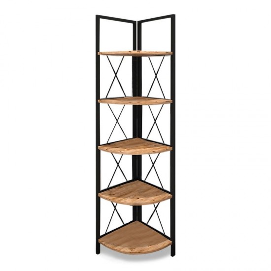 Βιβλιοθήκη γωνιακή Kelsie Megapap χρώμα μαύρο - pine oak 33x33x162εκ.