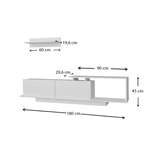 Έπιπλο τηλεόρασης Novara Megapap χρώμα λευκό 180x29,6x45εκ.