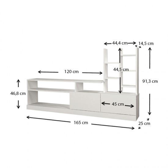 Σύνθεση τηλεόρασης Pesaro Megapap χρώμα λευκό 165x25x91,3εκ.