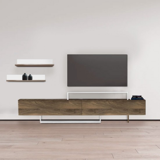 Έπιπλο τηλεόρασης Nirvana Megapap χρώμα καρυδί - λευκό 180x31,3x41,7εκ.