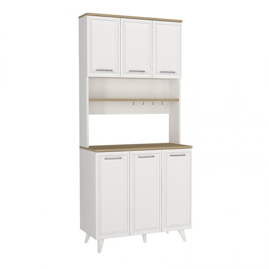 Έπιπλο κουζίνας Potter 3 Megapap χρώμα λευκό - rota oak 90x40x196,1εκ.