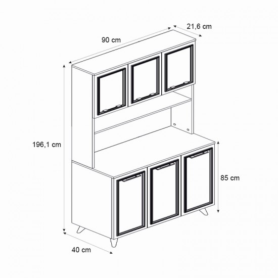 Έπιπλο κουζίνας Potter 3 Megapap χρώμα λευκό - rota oak 90x40x196,1εκ.