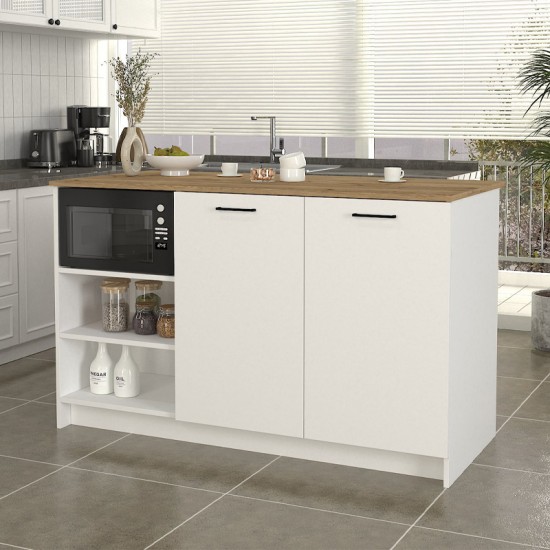 Τραπέζι - Πάγκος κουζίνας Peres Megapap χρώμα λευκό - sepet oak 150x70x91,8εκ.