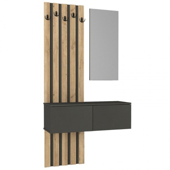 Έπιπλο εισόδου Kanso Megapap χρώμα ανθρακί - sepet oak 100x35x196,7εκ.