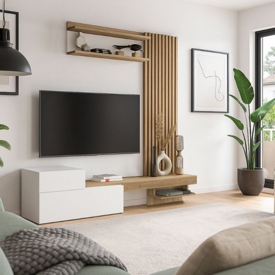 Σύνθεση τηλεόρασης Dumont Megapap χρώμα λευκό - sepet oak 180x36,8x200εκ.