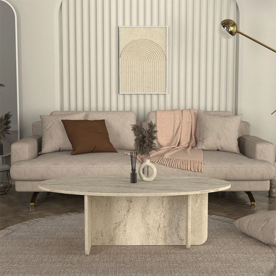 Τραπεζάκι σαλονιού Ravey Megapap χρώμα travertine 120x60x39,8εκ.