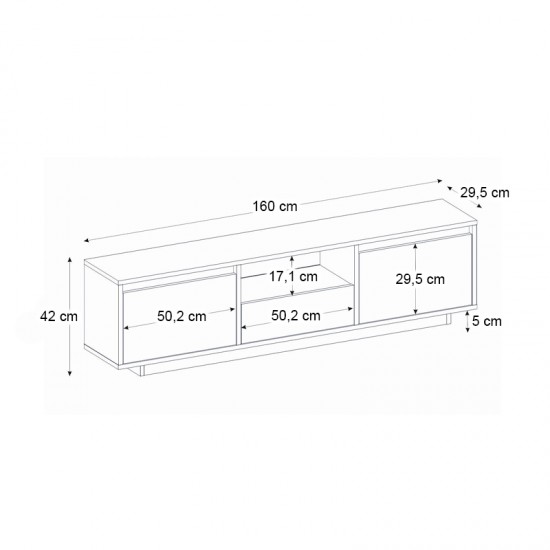 Έπιπλο τηλεόρασης Lumbera Megapap χρώμα sencron black 160x29,5x42εκ.