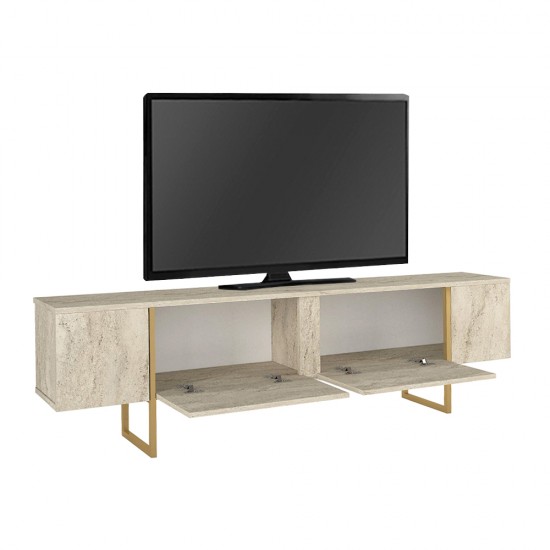 Έπιπλο τηλεόρασης Orontes Megapap χρώμα travertine - χρυσό 180x29,6x50εκ.