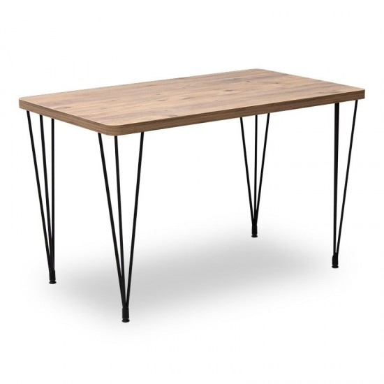 Σετ τραπεζαρία 5τμχ Roger - Rosa Megapap Mdf - PU χρώμα ακακίας - μαύρο 120x70x75εκ.