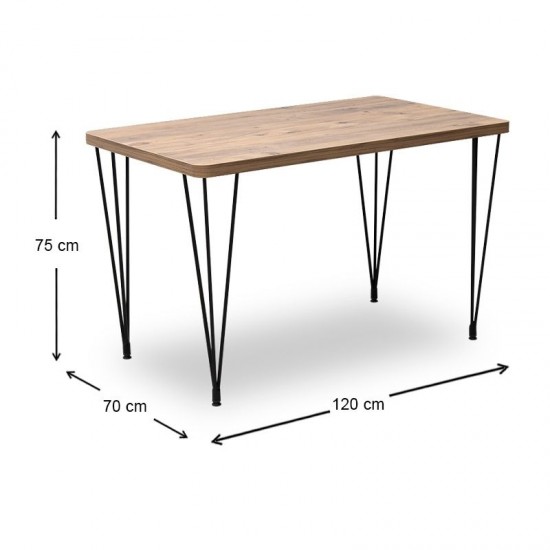 Σετ τραπεζαρία 5τμχ Roger - Rosa Megapap Mdf - PU χρώμα ακακίας - μαύρο 120x70x75εκ.