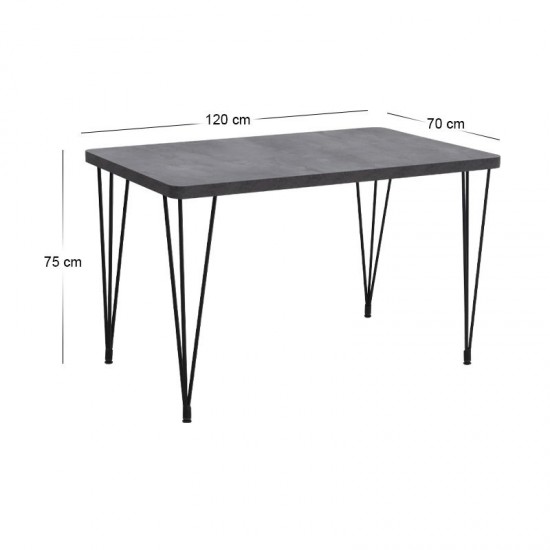 Σετ τραπεζαρία 5τμχ Roger - Rosa Megapap Mdf - PU χρώμα σκούρο γκρι σκυροδέματος - μαύρο 120x70x75εκ.