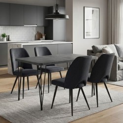 Σετ τραπεζαρία 5τμχ Roger - Christy Megapap Mdf - ύφασμα χρώμα σκούρο γκρι σκυροδέματος - ανθρακί 120x70x75εκ.