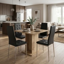 Σετ τραπεζαρία 5τμχ Allos - Rosa Megapap χρώμα sapphire oak - μαύρο/χρωμίου πόδι 75x75x77εκ.